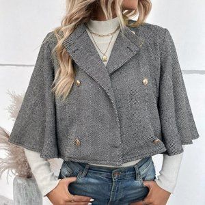 Black And White Womens Cape Overcoat